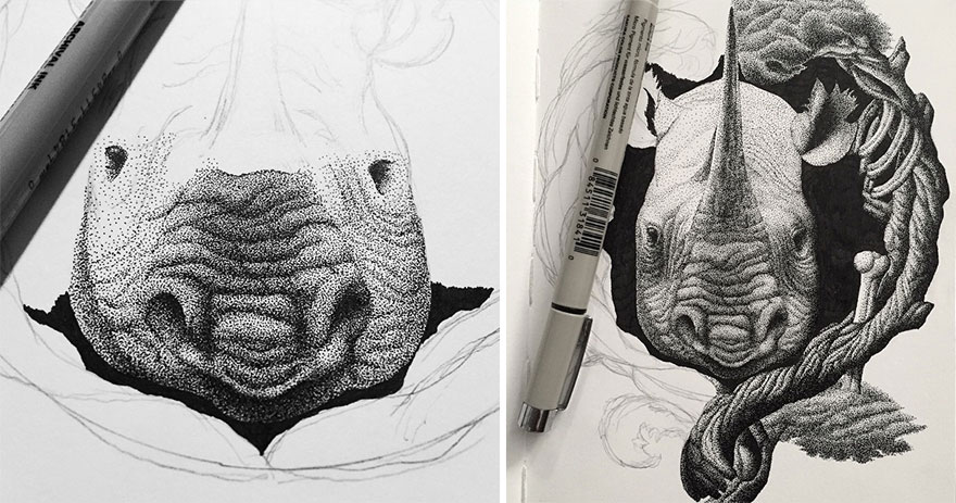 Millions Of Dots Form Intricate Pen Drawings To Raise Environmental Awareness