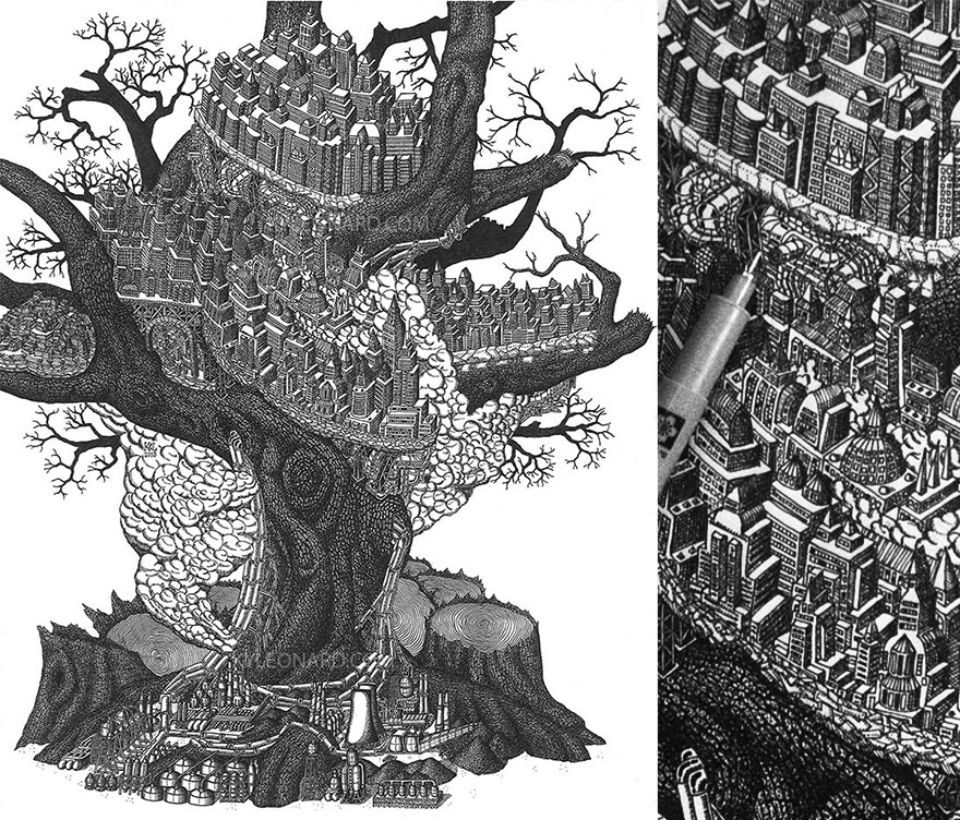 Millions Of Dots Form Intricate Pen Drawings To Raise Environmental Awareness