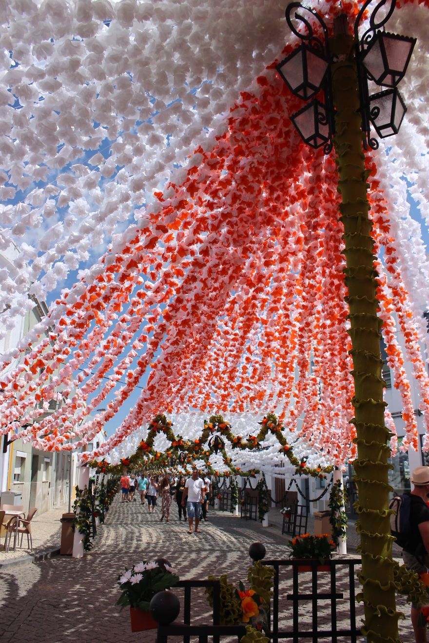 1000s Of Handmade Paper Flowers Cover The Streets Of Alentejo, Portugal 1000s Of Handmade Paper Flowers Cover The Streets Of Alentejo, Portugal
