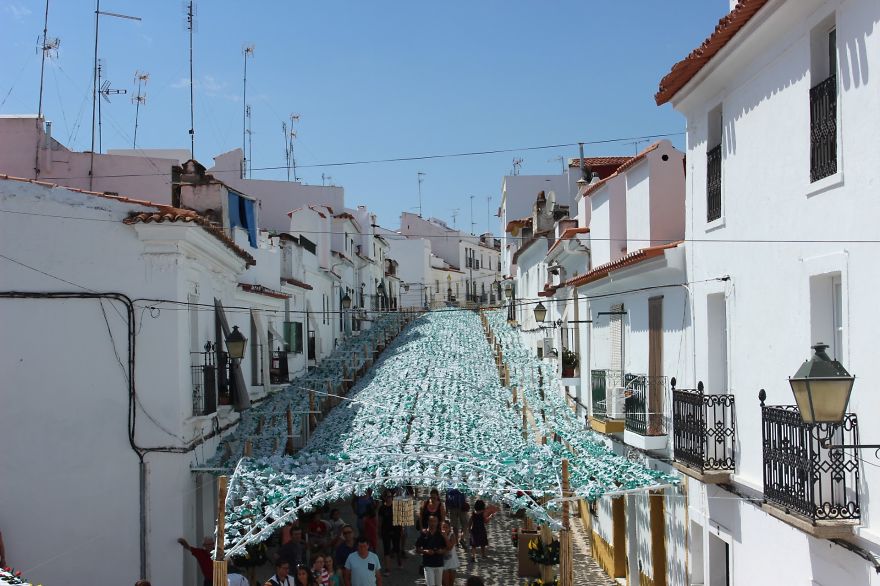 1000s Of Handmade Paper Flowers Cover The Streets Of Alentejo, Portugal 1000s Of Handmade Paper Flowers Cover The Streets Of Alentejo, Portugal