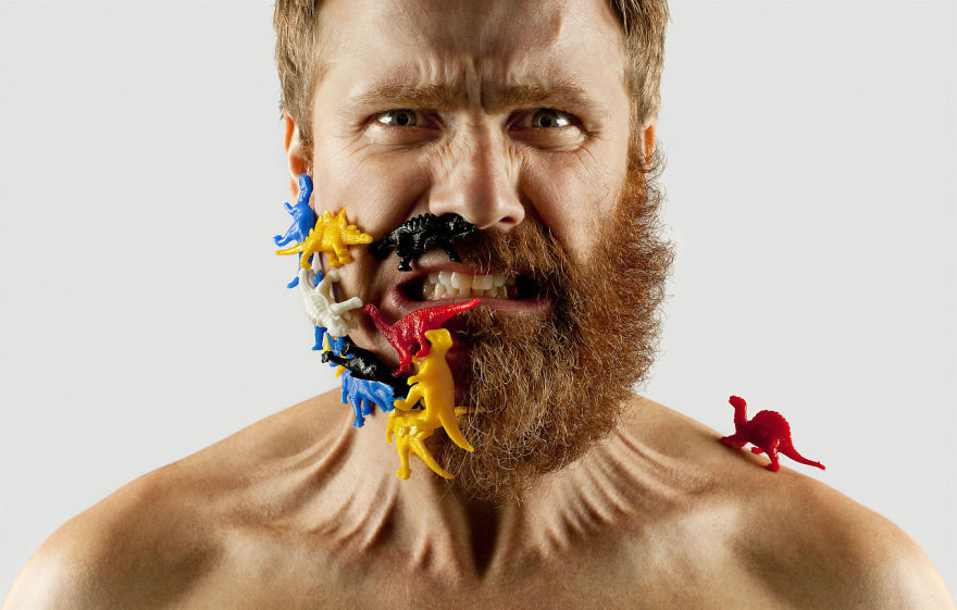 Artist Completes His Half-shaved Hipster Beard With Random Objects Artist Completes His Half-shaved Hipster Beard With Random Objects