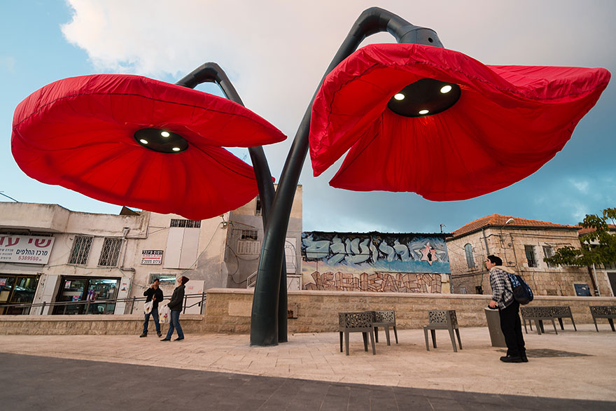 These Flower Lamps Bloom When People Stand Under Them