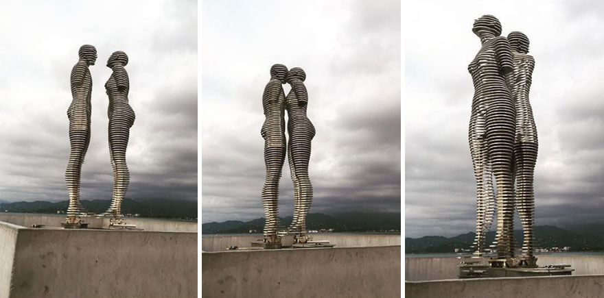 Moving Statues Of A Man And Woman Pass Through Each Other Daily, Symbolizing Tragic Love Story