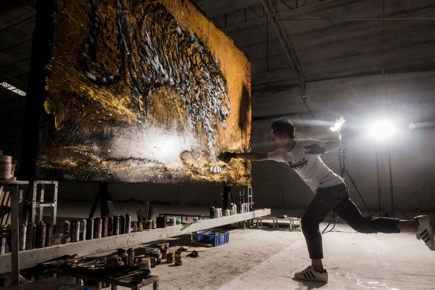 Splattered-Ink Tiger That I Created Through Chaos