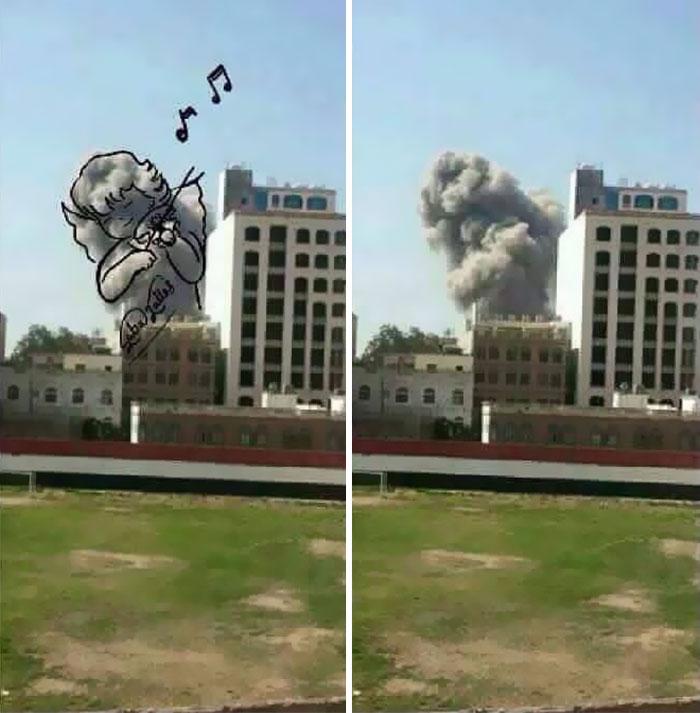 Yemeni Artists Turn Explosion Smoke Into Powerful Images