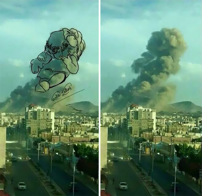 Yemeni Artists Turn Explosion Smoke Into Powerful Images