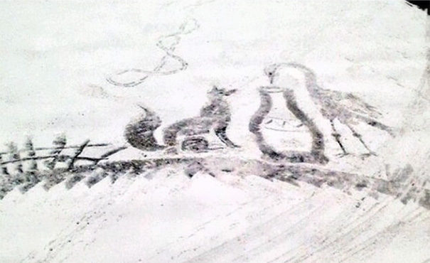 School Janitor Makes Snow Drawings With His Shovel To Bring Joy To Children School Janitor Makes Snow Drawings With His Shovel To Bring Joy To Children
