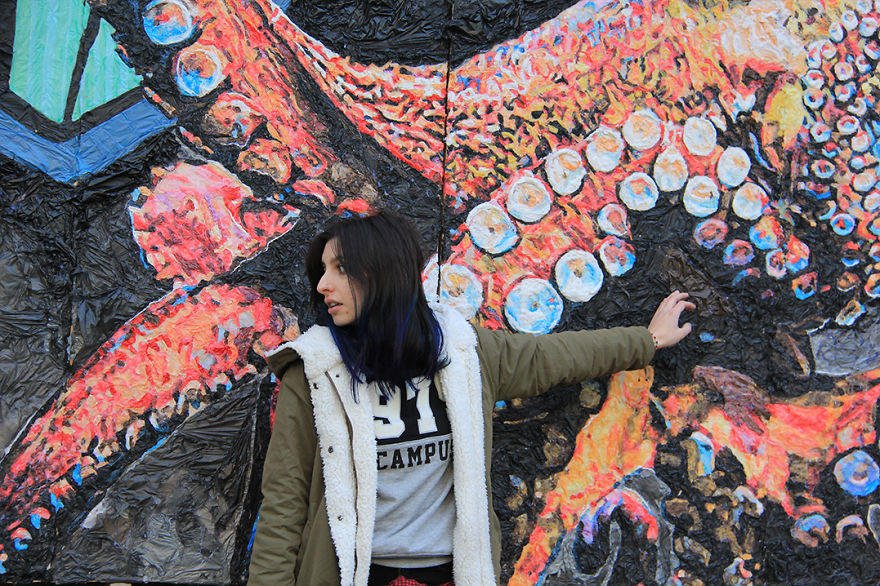 I Create Street Art Using Plastic Bags To Encourage People To Recycle