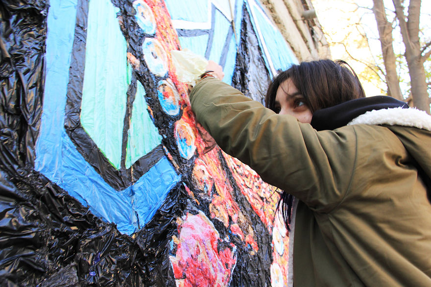 I Create Street Art Using Plastic Bags To Encourage People To Recycle