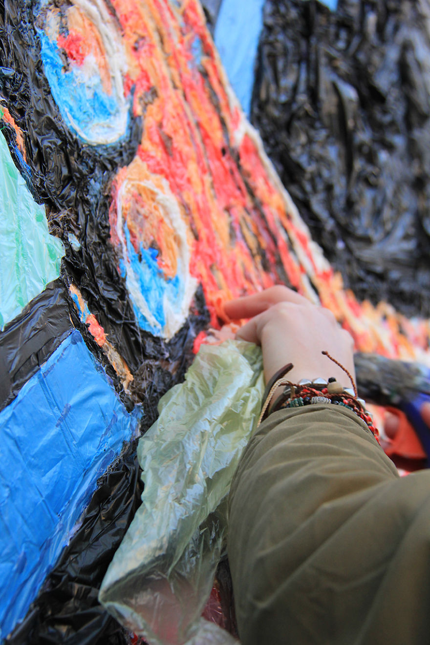 I Create Street Art Using Plastic Bags To Encourage People To Recycle