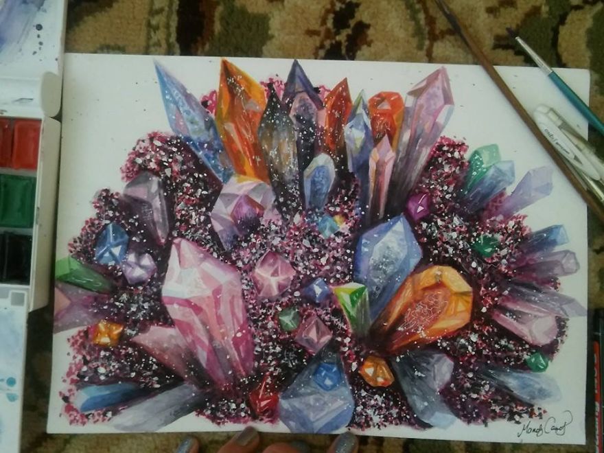 I Paint Colorful Crystals Using Watercolor