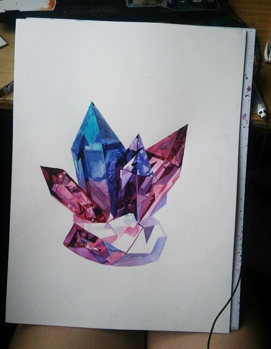 I Paint Colorful Crystals Using Watercolor