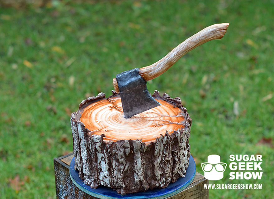 A Lumberjack Cake With An Edible Axe And A Plaid Pattern Inside A Lumberjack Cake With An Edible Axe And A Plaid Pattern Inside