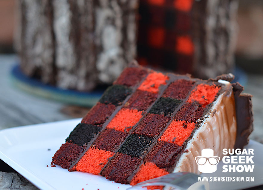 A Lumberjack Cake With An Edible Axe And A Plaid Pattern Inside A Lumberjack Cake With An Edible Axe And A Plaid Pattern Inside