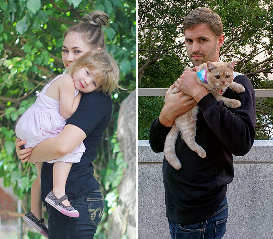 Single Guy Recreates His Twin Sister&#8217;s Baby Photos Using A Cat (7 Pics)