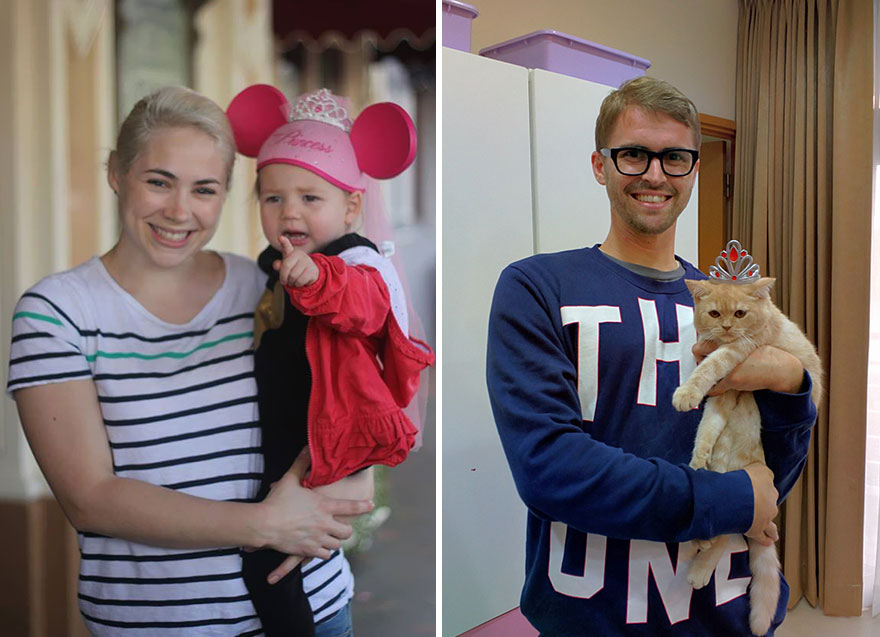 Single Guy Recreates His Twin Sister&#8217;s Baby Photos Using A Cat (7 Pics)