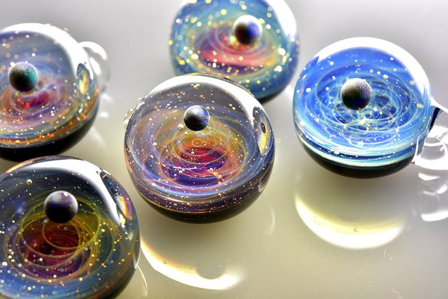 Space Glass: Planets And Galaxies Trapped In Tiny Glass Pendants By Japanese Artist
