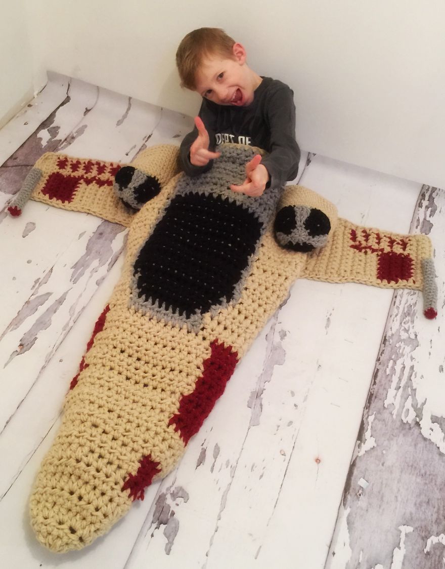 Crocheted X-Wing Starfighter Blanket That I Made To Keep The Force Warm Crocheted X-Wing Starfighter Blanket That I Made To Keep The Force Warm