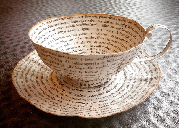 Old Books Repurposed Into Paper Cups And Saucers By Cecilia Levy Old Books Repurposed Into Paper Cups And Saucers By Cecilia Levy