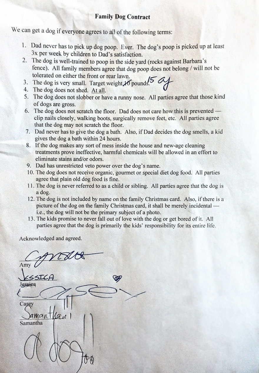 Kids Wanted A Dog So Their Dad Made Them Sign This Super Detailed Family Dog Contract Kids Wanted A Dog So Their Dad Made Them Sign This Super Detailed Family Dog Contract
