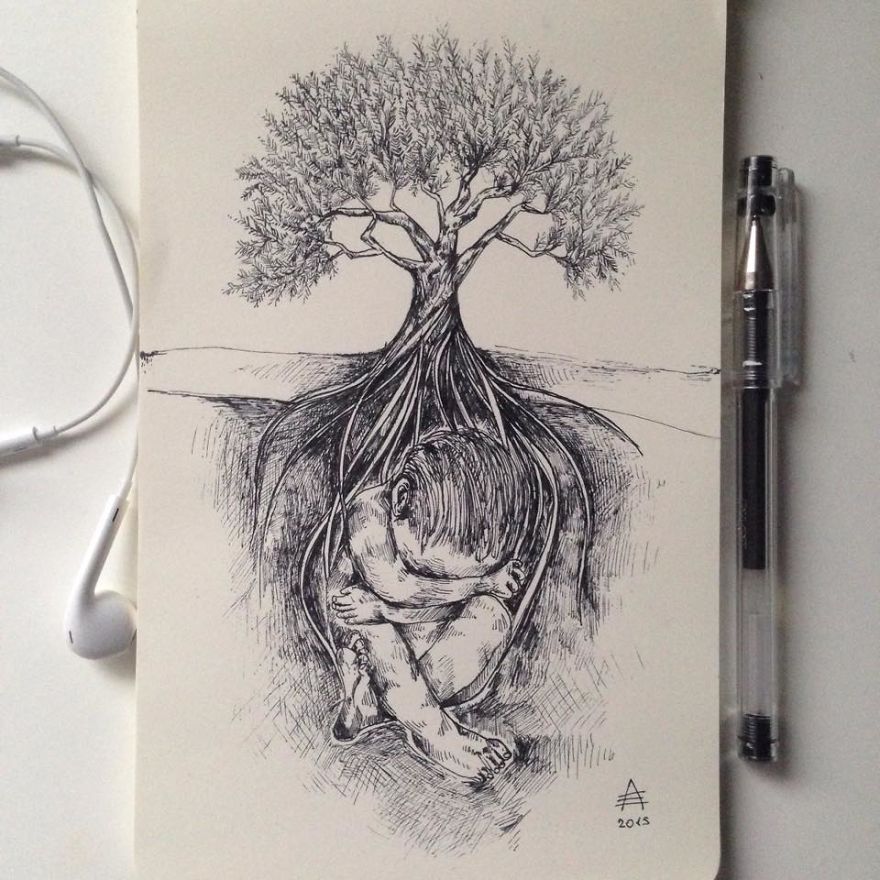 Nature Was My Kindergarten That Inspired These Black Pen Illustrations