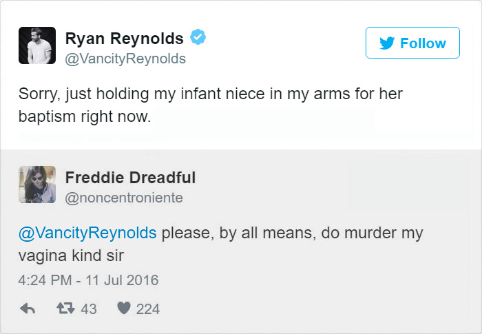 24 Times Ryan Reynold’s Twitter Replies Were Pure Gold 24 Times Ryan Reynold’s Twitter Replies Were Pure Gold