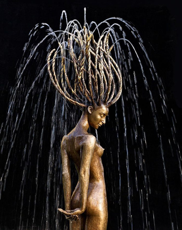 Polish Sculptor Makes Water Complete Her Bronze Fountain Sculptures