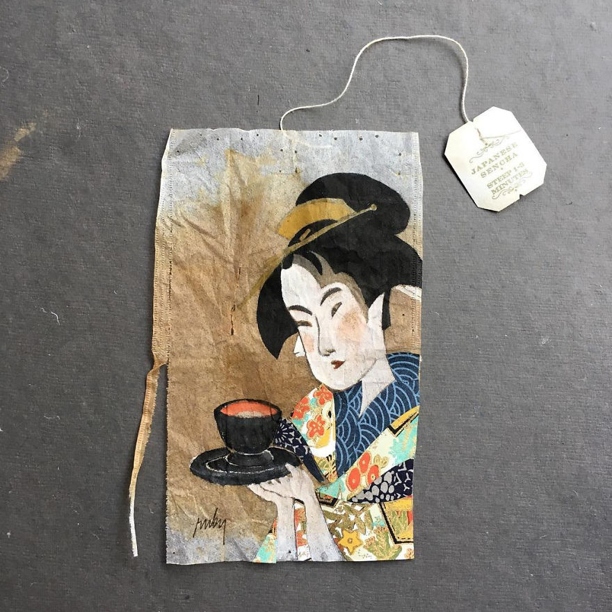 26 Days Of Tea In Japan: I Paint On Used Tea Bags