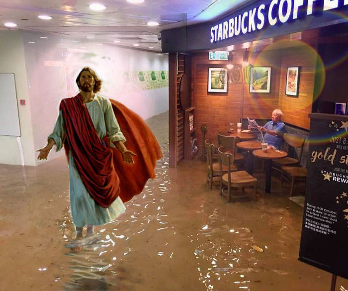 Man Sits In Starbucks Completely Unfazed By Flood, Inspires Hilarious Photoshop Battle (48 Pics)