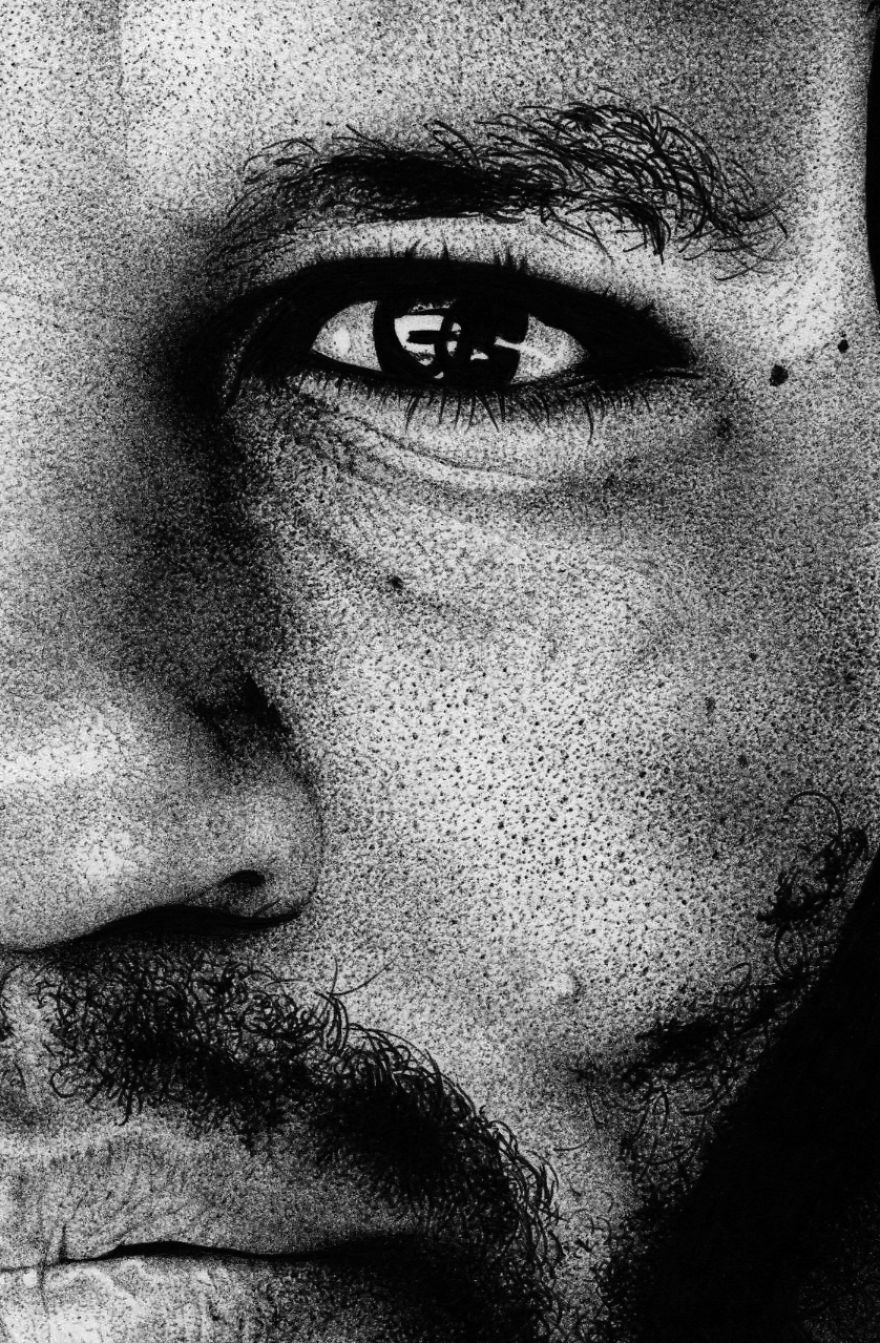 Ballpoint Pen Stipple Drawings Made Of 1000s Dots That Took Me 130 Hours To Complete