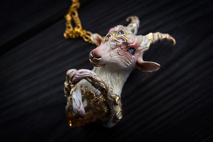 Mythical Animal Jewelry That I Make Using Various Minerals And Polymer Clay