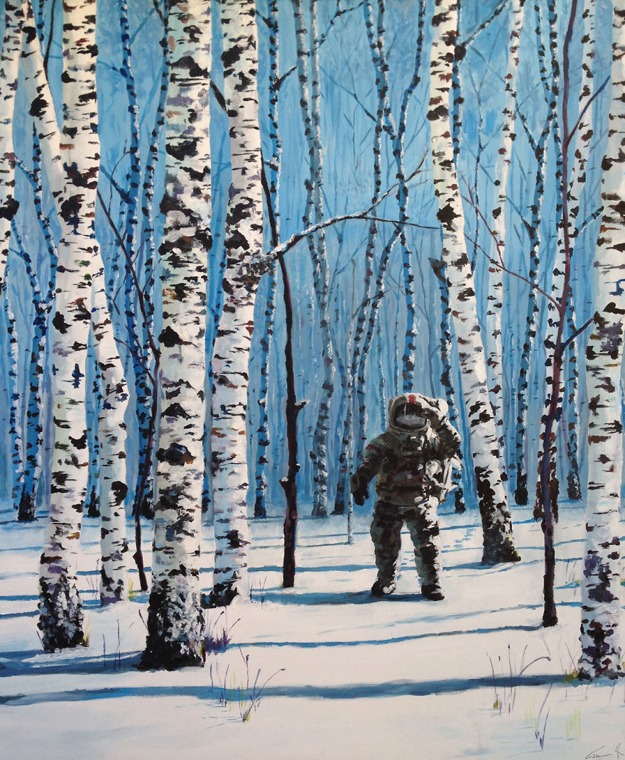 I Paint Astronauts, Flying Fruits And Bus Stops Set In The Danish Wilderness I Paint Astronauts, Flying Fruits And Bus Stops Set In The Danish Wilderness