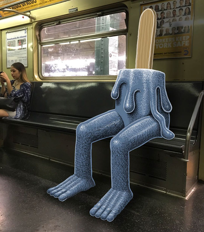 Artist Adds Monsters Next To Strangers On The Subway Artist Adds Monsters Next To Strangers On The Subway
