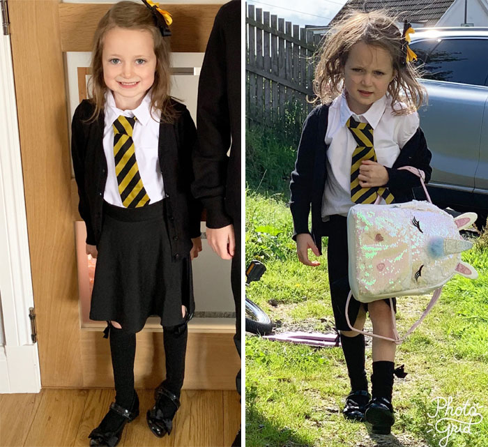 27 Hilarious Pics Of Kids Before & After Their First Day Of School 27 Hilarious Pics Of Kids Before & After Their First Day Of School