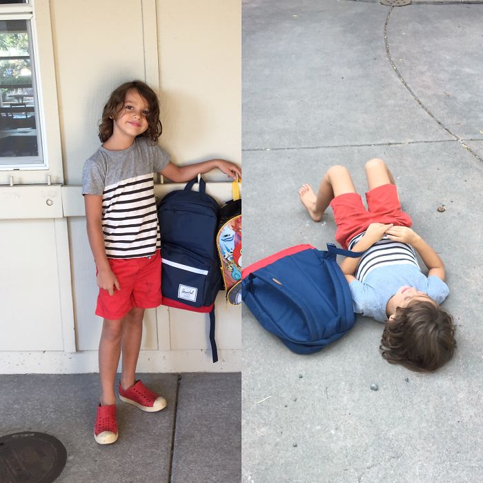 27 Hilarious Pics Of Kids Before & After Their First Day Of School 27 Hilarious Pics Of Kids Before & After Their First Day Of School