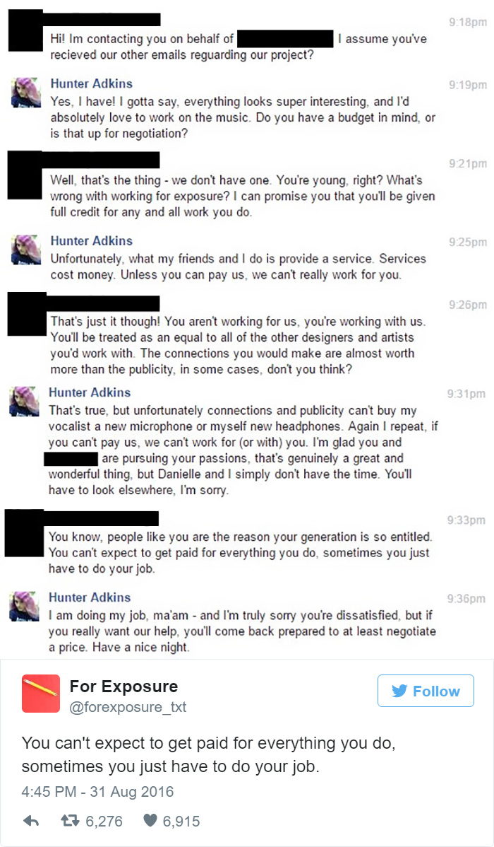 97 People Who Think They Can Pay Artists In “Exposure” 97 People Who Think They Can Pay Artists In “Exposure”