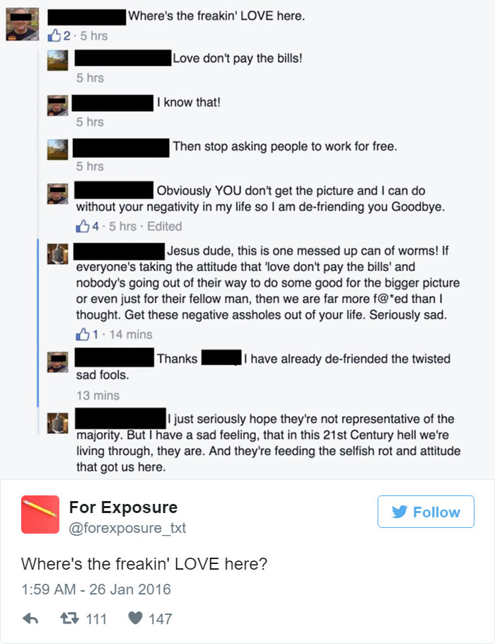 97 People Who Think They Can Pay Artists In “Exposure” 97 People Who Think They Can Pay Artists In “Exposure”