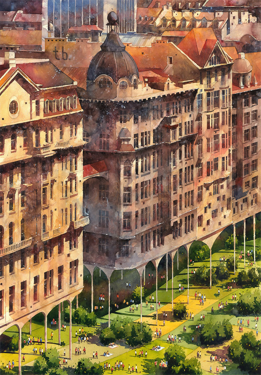 Artist From Poland Nostalgic For 19th Century Warsaw Recreates It In Watercolour