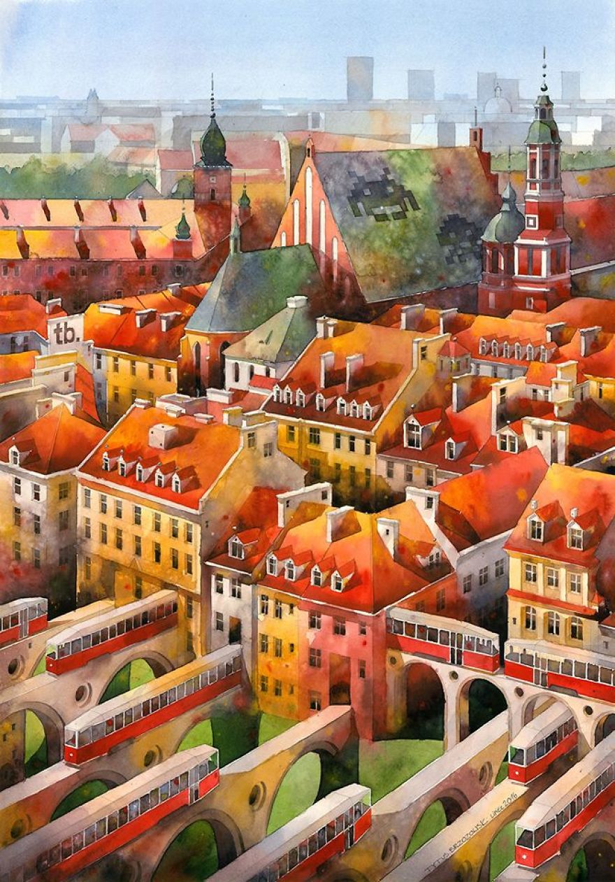 Artist From Poland Nostalgic For 19th Century Warsaw Recreates It In Watercolour