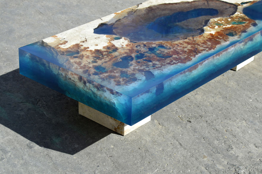 Ocean Coffee Tables That I Made By Merging Natural Stone And Resin