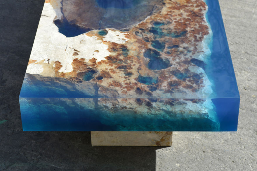 Ocean Coffee Tables That I Made By Merging Natural Stone And Resin