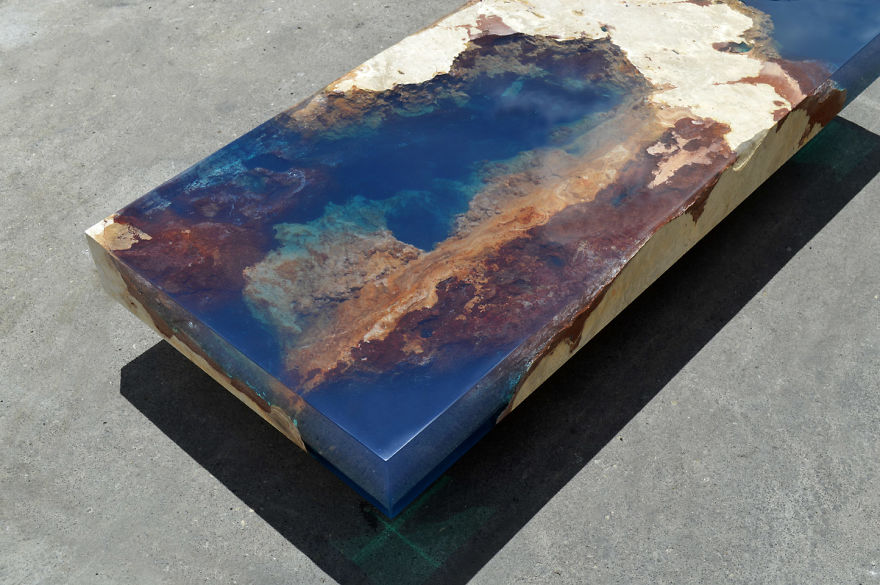 Ocean Coffee Tables That I Made By Merging Natural Stone And Resin