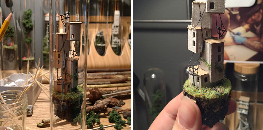 Artist Creates Incredibly Tiny Floating Worlds Inside Glass Test Tubes Artist Creates Incredibly Tiny Floating Worlds Inside Glass Test Tubes