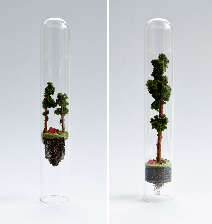 Artist Creates Incredibly Tiny Floating Worlds Inside Glass Test Tubes Artist Creates Incredibly Tiny Floating Worlds Inside Glass Test Tubes