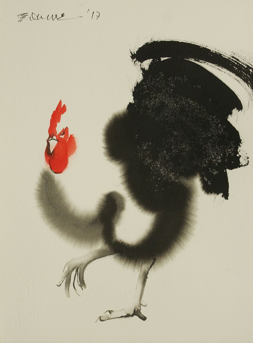 Ink Paintings By Endre Penovac For The Year Of Rooster Ink Paintings By Endre Penovac For The Year Of Rooster