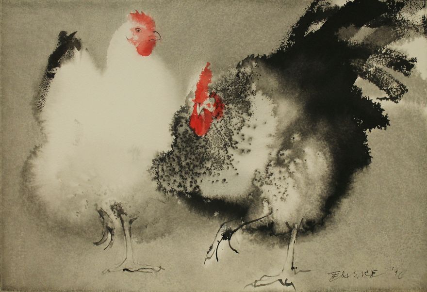 Ink Paintings By Endre Penovac For The Year Of Rooster Ink Paintings By Endre Penovac For The Year Of Rooster