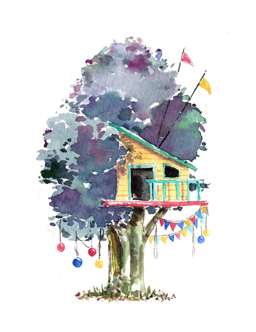 I Use Watercolours To Paint Whimsical Tree Houses