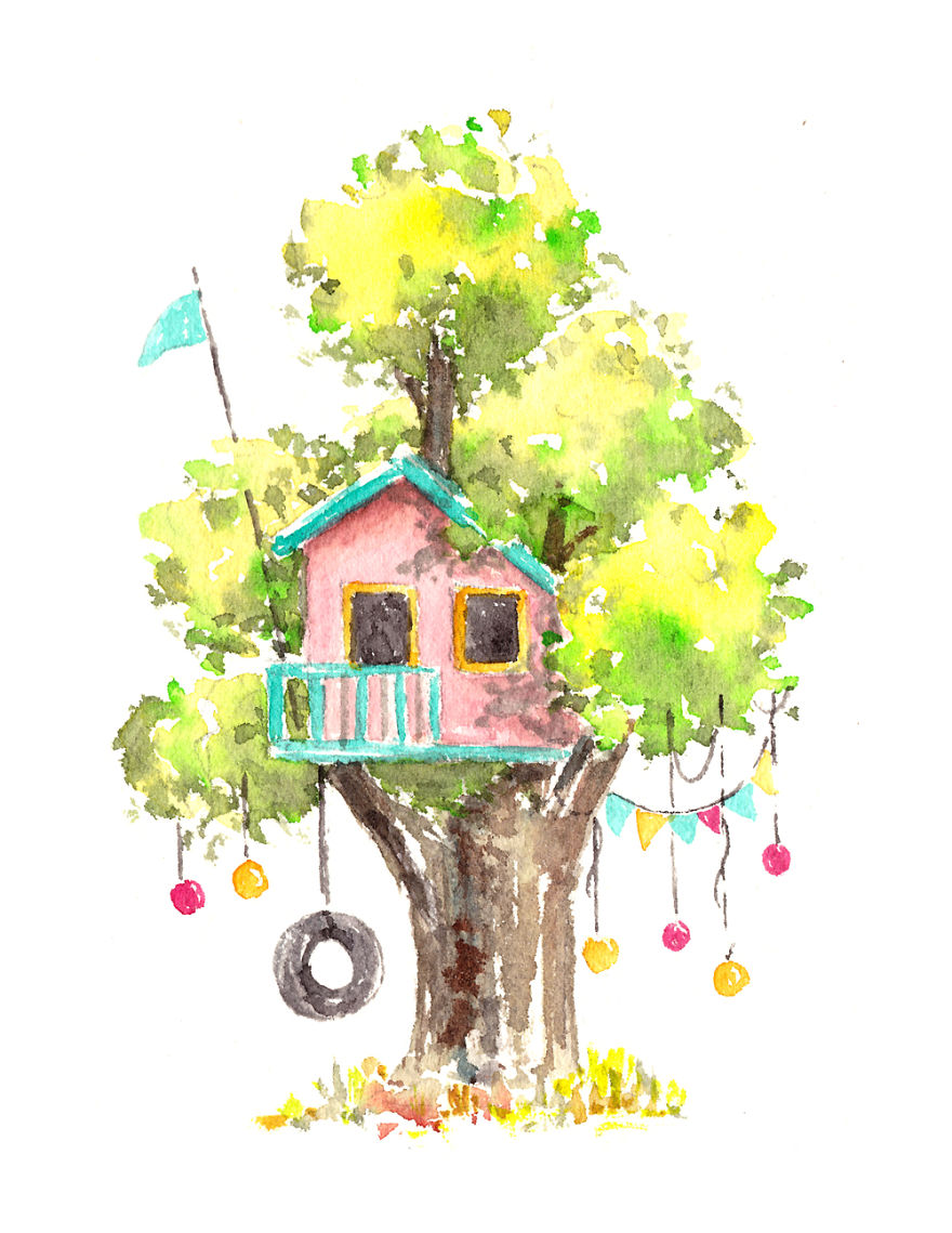 I Use Watercolours To Paint Whimsical Tree Houses