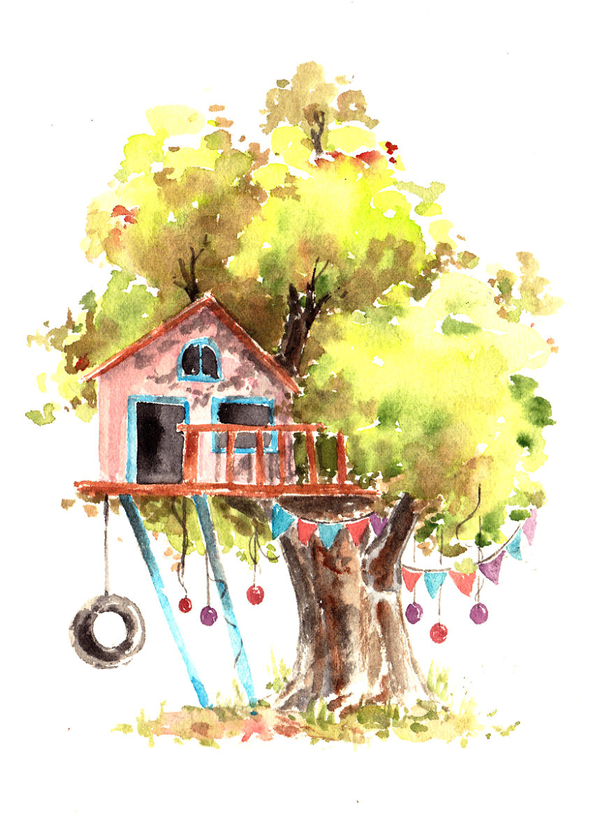 I Use Watercolours To Paint Whimsical Tree Houses