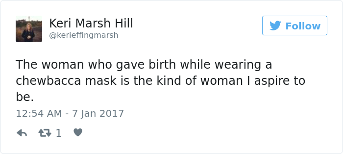 Woman Wears Chewbacca Mask During Labor, And You Really Have To See It Woman Wears Chewbacca Mask During Labor, And You Really Have To See It